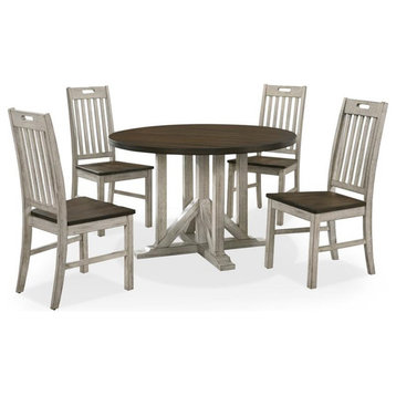 Bowery Hill Rustic Wood 5-Piece Round Dining Set in Antique White