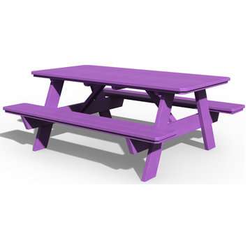 Poly Lumber Picnic Table with Attached Seats, Purple, 3' X 6'