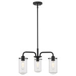 Z-lite - Z-Lite 471-3MB Three Light Chandelier Delaney Matte Black - An intriguing mix of modern and industrial, this three-light chandelier is a charming addition over a breakfast nook or greeting guests in an entry. A matte black finish is accentuated with stylish clear glass shades that create the perfect spot for vintage-style bulbs.