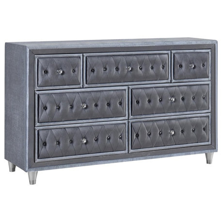 Coaster Antonella 7-drawer Velvet Upholstered Tufted Dresser in Gray