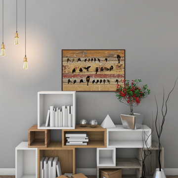 "Birds on Wood V" Floater Framed Painting Print on Canvas
