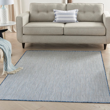 Nourison Courtyard Cou01 Solid Color Rug, Ivory Blue, 7'0"x10'0"