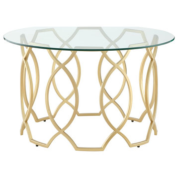 Nicole Miller Aziz Coffee Table, Round Clear-Glass Top/Metal Frame, Gold