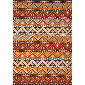 Indoor Outdoor Area Rug, Unique Southwestern Pattern, Red-Chocolate/9' X 12'