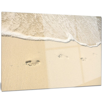 "Footprints in Sand on the Beach" Modern Glossy Metal Wall Art, 28"x12"