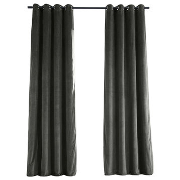 Signature Gunmetal Gray Grommet Blackout Velvet Curtain Single Panel, 50"x84"
