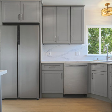Modern Gray Shaker Kitchen Remodel with White Quartz Countertops