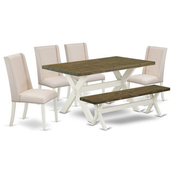 East West Furniture X-Style 6-piece Wood Dining Set in Black/Cream/Jacobean