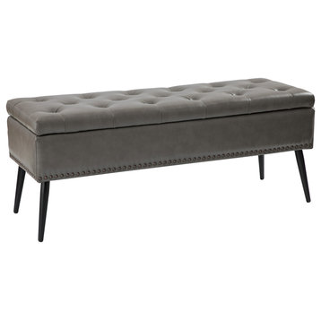 Upholstered Storage Bench,Accent Bench With PU Leather, Gry