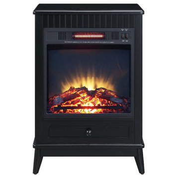 Benzara BM274626 32" Wood End Table With LED Electric Fireplace, 1 Drawer, Black