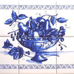 Mottles Murals Ceramic Tiles - Blue Fruit Ceramic Tile Mural 18" x 12" Kiln Fired Back Splash Delft Decor - Blue Fruit Ceramic Tile Mural ~ Delft