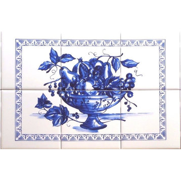 Blue Fruit Ceramic Tile Mural 18" x 12" Kiln Fired Back Splash Delft Decor