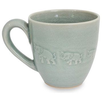 Blue Elephant Walk Celadon Ceramic Mug