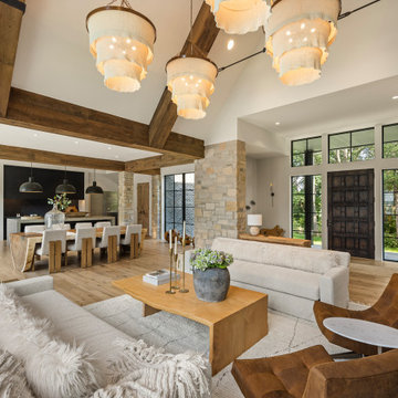 Weathered Antique Box Beams & White Oak Flooring in Rustic Modern Luxury Home