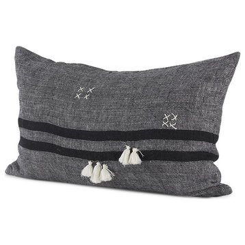 Dark Gray Detailed Lumbar Throw Pillow Cover