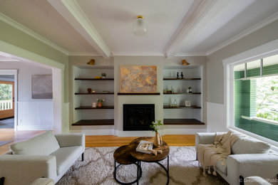 Example of an arts and crafts living room design in Seattle
