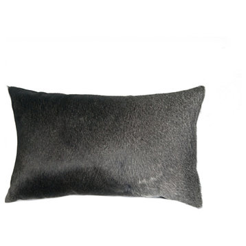 HomeRoots 12" x 20" x 5" Gray And White Cowhide Pillow