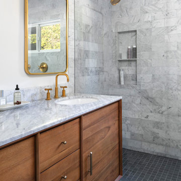 Transitional facelift for a kitchen, 2 bathrooms & the playroom in Sherman Oaks