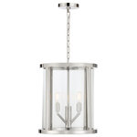 Crystorama - Libby Langdon for Crystorama Devon 4 Light Polished Nickel Lantern - The Devon collection, designed by Libby Langdon, is a study in simple elegance with its clean lines and sleek polished nickel frame. With a variety of sizes, it can work in a myriad of different design styles. Circular at the top and bottom, its intersecting vertical frame sections showcase the fixture's height. The clear glass panels give the perfect peek at the inner angular arms, and the polished nickel finish of the candelabra arms give it a modern twist. Sometimes, a room's design requires a straightforward light fixture, but it can still be striking and become an integral part of the space. The Devon lighting collection offers a livable look that is chic, stylish and understated in just the right way.