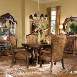 "Michael Amini" Vintage Fruitwood 5 PC Dining Room Set, Windsor Court Collection - Furniture