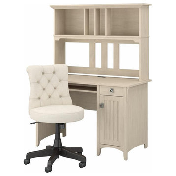 Bush Salinas Engineered Wood Computer Desk with Hutch in Antique White