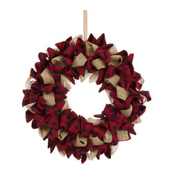 Glitzhome,LLC - 18.9"D Plaid Fabric Wreath - Wreaths And Garlands
