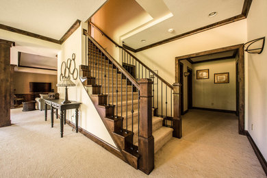 Example of a mid-sized classic wooden straight staircase design in Minneapolis with wooden risers