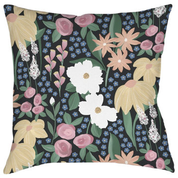 Laural Home Kathy Ireland Delicate Floral Midnight Garden Indoor Pillow, 18"x18"