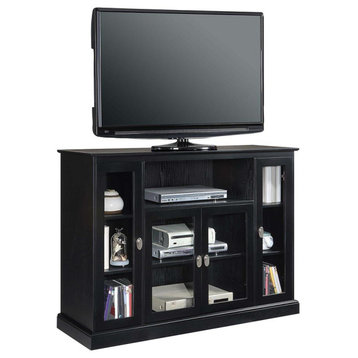 Summit Highboy TV Stand with Storage Cabinets and Shelves, Black Finish