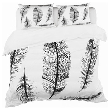 Vintage Feathers With Tribal Patterns Vintage Duvet Cover, Twin