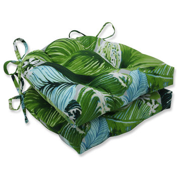 Outdoor/Indoor Lush Leaf Jungle Reversible Chair Pad, Set of 2