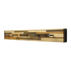 Six Finger Studios - Coat Rack, Kubala Pattern, Reclaimed Wood, 5 Hook - Wall Hooks