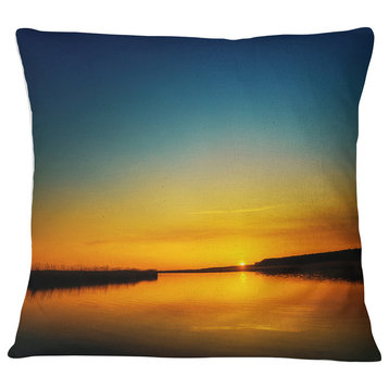 Orange Sunset Over River Skyline Photography Throw Pillow, 16"x16"
