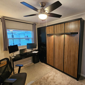 Savona Murphy Wall Bed with Shelf Leg, Custom Slats, Custom Pier, Attached Desk