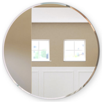 Round Beveled Polished Frameless Wall Mirror With Hooks, 18"