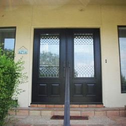 Luxe Decorative Glass Wood Double Door - Front Doors