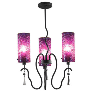 Haley 3-Light Chandelier, Seedy and Plated Amber Glass, Mosaic Glass, Moasic Pur