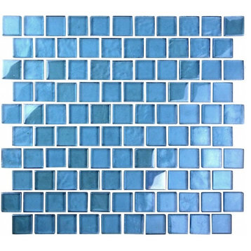 Landscape Swimming Pool 1x1 Textured Glass Square Mosaic in Danube Blue, 1 Sheet