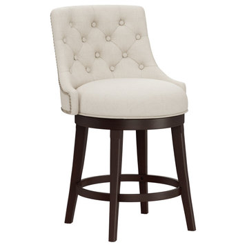 Hillsdale Halbrooke Swivel Stool, Arms & Tufted Back, Cream, Counter Height