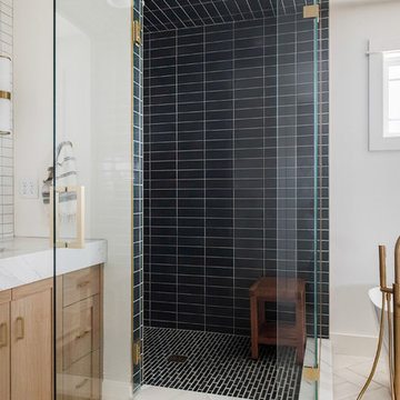 Dark Grey Handmade Shower Tile and Trim for Modern Bath