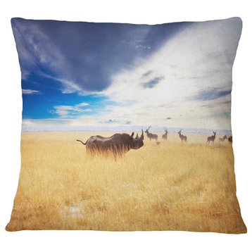 Huge Rhino With Antelopes Seashore Throw Pillow, 16"x16"