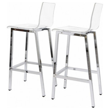 Fox Hill Trading Pure Decor 29" Acrylic Metal Bar Stools in Clear (Set of 2)