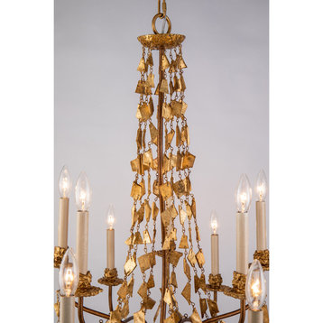 Mosaic Extra Large Antiqued Gold Flambeau Inspired 15 Light Chandelier