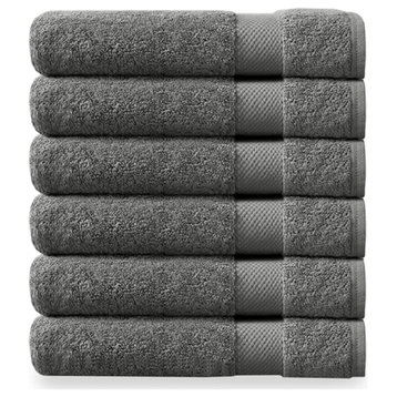 Delara 100% Organic Cotton Plush Wash Cloths, Set of 6, 13"x13", Dark Grey