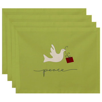 Peace Dove Decorative Holiday Animal Print Placemat, Set of 4, Light Green