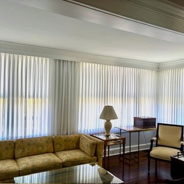 Sheer Drapery Panels over Norman Honeycomb Shades in Sunroom