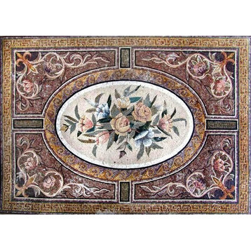 Floral Floor Mosaic Carpet Design, 61"x82"