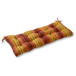 Greendale Home Fashions - Outdoor 44" Swing and Bench Cushion, Kinnabari Stripe - Enhance the look and feel of your patio furniture with this Greendale Home Fashions 44 inch outdoor swing/bench cushion. This cushion comes with string ties to keep the cushion firmly in place, and a circle tufted construction to prevent fill from shifting and bunching. Each cushion is overstuffed for extra comfort and durability with 100% recycled, post-consumer plastic bottles. Covered with a UV resistant, 100% polyester outdoor fabric, these cushions are resistant to water, stains, fading and mildew. A variety of colors and prints are available to enhance your outdoor decor.