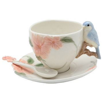 Bluebird Apple Blossom Cup And Saucer 6 Piece Set