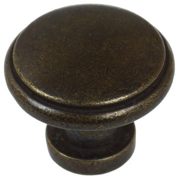 1-1/8" Round Ring Cabinet Knob, Set of 10, Antique Brass